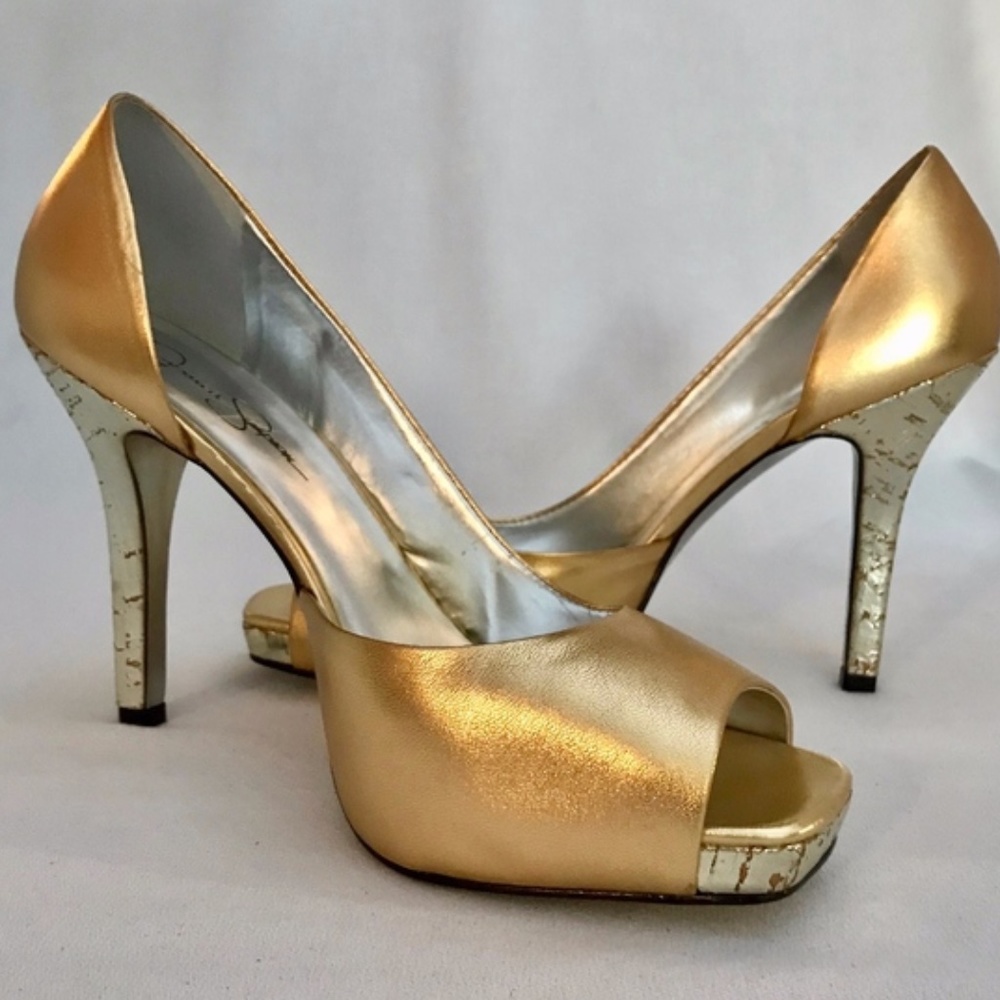 Jessica Simpson Metallic Gold Open Toe Heels